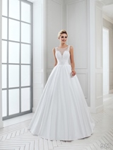 Bridal Dress: Sans Pareil Bridal Collection 2016: 927 - Sheer neckline with illusion lace shoulder straps and yoke on satin A-line gown 