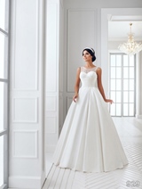 Bridal Dress: Sans Pareil Bridal Collection 2016: 929 - Crystal scattering on illusion over sweetheart neckline of satin A-line gown 