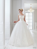 Bridal Dress: Sans Pareil Bridal Collection 2016: 933 - Beaded lace embroidery motifs on sleeveless wedding dress with layered tulle skirt 