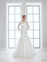 Bridal Dress: Sans Pareil Bridal Collection 2016: 940 - Textured illusion fit and flare gown with full-length sleeves and pleated skirt 