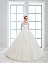 Bridal Dress: Sans Pareil Bridal Collection 2016: 943 - Fantastic re-embroidered lace appliques on illusion lace bodice of full ball gown skirt 