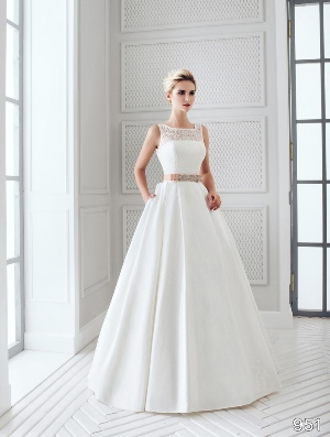 Wedding Dress - Sans Pareil Bridal Collection 2016: 951 - Abundant embroidered lace designs in textured bodice of A-line wedding dress | SansPareil Bridal Gown