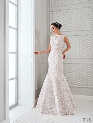 Wedding Dress - Sans Pareil Bridal Collection 2016: 953 - Self-printed blush cap-sleeve wedding gown with fit and flare silhouette | SansPareil Bridal Gown