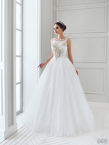 Bridal Dress: Sans Pareil Bridal Collection 2016: 955 - Illusion stretch yoke with ornate silver lace motif on ball gown 