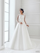 Bridal Dress: Sans Pareil Bridal Collection 2016: 956 - Embroidered lace appliques in bodice with defined lace sweetheart detail and illusion sleeves 