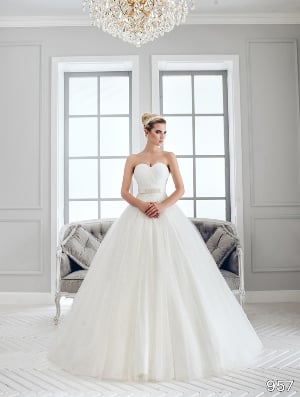 Wedding Dress - Sans Pareil Bridal Collection 2016: 957 - Ruched strapless wedding gown with dropped waist detail and ball gown skirt | SansPareil Bridal Gown