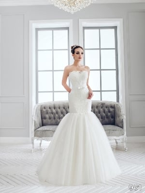 Wedding Dress - Sans Pareil Bridal Collection 2016: 961 - Wispy lace layered strapless bodice with fit and flare skirt  | SansPareil Bridal Gown