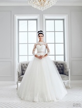 Bridal Dress: Sans Pareil Bridal Collection 2016: 962 - Sheer lace-trimmed illusion yoke over sweetheart bodice and misty ball gown skirt 