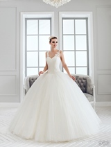 Bridal Dress: Sans Pareil Bridal Collection 2016: 963 - Beautiful basque waist sleeveless wedding dress with lace studded shoulder straps 