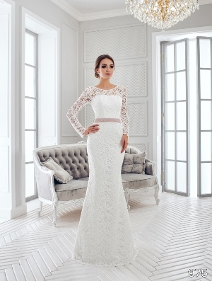 Wedding Dress - Sans Pareil Bridal Collection 2016: 975 - Twirling lace details form illusion neckline and all-over lace in trumpet style dress | SansPareil Bridal Gown