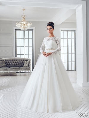 Wedding Dress - Sans Pareil Bridal Collection 2016: 983 - Full-length lace illusion sleeves over sweetheart bodice on gathered ball gown skirt | SansPareil Bridal Gown