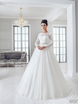 Bridal Dress: Sans Pareil Bridal Collection 2016: 983 - Full-length lace illusion sleeves over sweetheart bodice on gathered ball gown skirt 