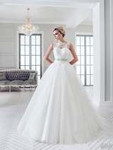 Bridal Dress: Sans Pareil Bridal Collection 2016: 984 - Unique lace details form illusion neckline of sleeveless basque waist ball gown 