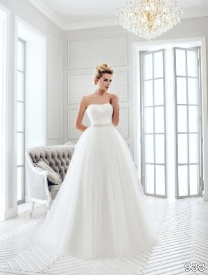 Wedding Dress - Sans Pareil Bridal Collection 2016: 988 - Two-in-one strapless gown with gathered tulle overlay skirt over fitted little white dress | SansPareil Bridal Gown