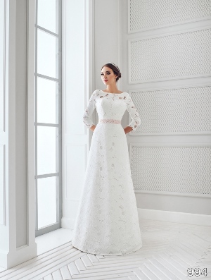 Wedding Dress - Sans Pareil Bridal Collection 2016: 994 - All-over thick Hardanger lace full-sleeves A-line wedding gown | SansPareil Bridal Gown