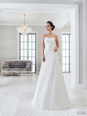 Wedding Dress - Sans Pareil Bridal Collection 2016: 998 - Strapless sweetheart lace gown with optional half-sleeve off-the-shoulder lace yoke | SansPareil Bridal Gown