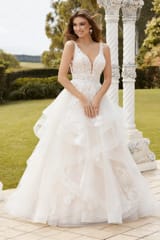 Bridal Dress: Sophia Tolli Bridal Collection - Y12233 - Romantic Tiered Tulle Ballgown With Floral Lace