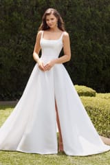 Bridal Dress: Sophia Tolli Bridal Collection - Y22263 - Pearl Mikado Wedding Dress With Skirt Split 