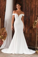 Bridal Dress: Sophia Tolli Bridal Collection - Y22270 - Simple Crepe Fit And Flare Wedding Gown 