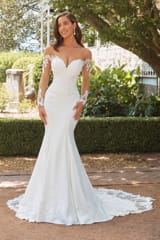 Bridal Dress: Sophia Tolli Bridal Collection - Y22275 - Dramatic Long Sleeve Wedding Dress With Laser Cut Train 