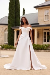 Bridal Dress: Sophia Tolli Bridal Collection - Y3122 - Extravagant Minimalist Bridal Ball Gown With Skirt Split 