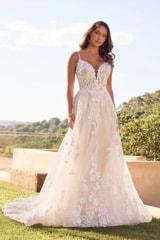 Bridal Dress: Sophia Tolli Bridal Collection - Y3129 - Floral Bridal Dress With A-Line Skirt 