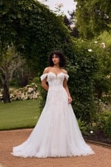 Bridal Dress: Sophia Tolli Bridal Collection - Y3135 - Ethereal Wedding Dress With Beaded Semi-Sheer Bodice 