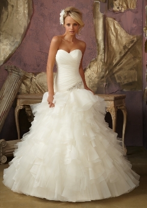 Wedding Dress - Mori Lee Bridal FALL 2012 Collection: 1856 - Diamante Applique on Ruffled Organza and Tulle | MoriLee Bridal Gown