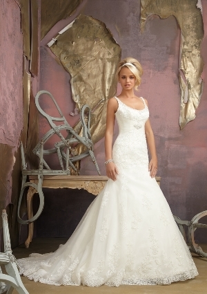 Wedding Dress - Mori Lee Bridal FALL 2012 Collection: 1863 - Embroidered Lace on Net with Beading | MoriLee Bridal Gown