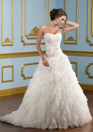 Wedding Dress - Mori Lee Blue SPRING 2012 Collection: 4909 - RUFFLED TULLE, SATIN SASH WITH REMOVABLE FLOWER | MoriLee Bridal Gown