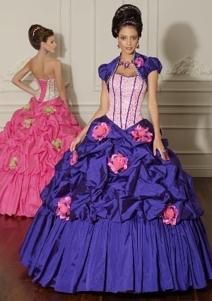 Quinceanera Dress - Quinceanera/Vizcaya: 88012 - 2 PCE GOWN: BEADED SILKY TAFFETA W/REMOVABLE FLOWERS | MoriLee Quinceanera Gown