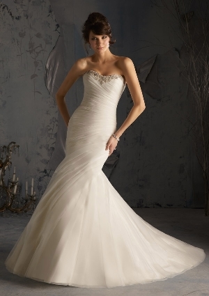 Wedding Dress - Mori Lee Blue FALL 2013 Collection: 5168 - Swarovski Crystals on Asymmetrically Draped Net | MoriLee Bridal Gown