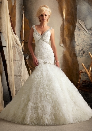 Wedding Dress - Mori Lee Bridal SPRING 2013 Collection: 1902 - Crystal Beaded Embroidery on Alencon Lace with Ruffled Tulle | MoriLee Bridal Gown