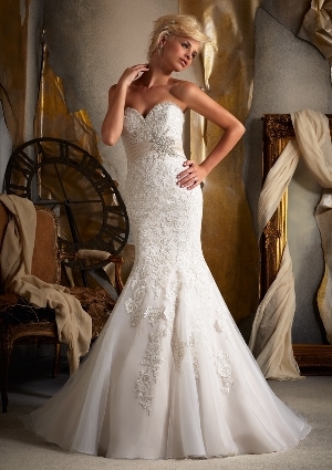 Wedding Dress - Mori Lee Bridal SPRING 2013 Collection: 1903 - Embroidered Appliques on Net with Taffeta Empire | MoriLee Bridal Gown