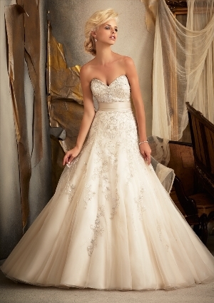 Wedding Dress - Mori Lee Bridal SPRING 2013 Collection: 1909 - Embroidered Net with Taffeta Cummerbund | MoriLee Bridal Gown