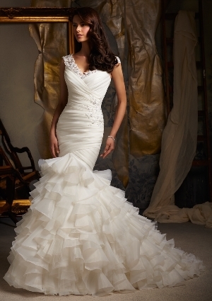 Wedding Dress - Mori Lee Blue SPRING 2013 Collection: 5114 - Beaded Venice Lace Appliques on Ruffled Organza | MoriLee Bridal Gown