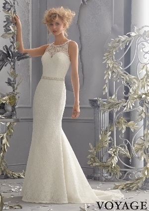 Wedding Dress - Mori Lee Voyage FALL 2014 Collection: 6784 - Diamante Beading Trims this Poetic Lace Bridal Gown | MoriLee Bridal Gown