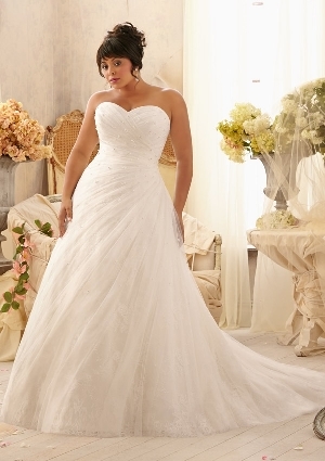 Wedding Dress - Mori Lee Julietta SPRING 2014 Collection: 3156 - Crystal Beads on Soft Net over Chantilly Lace | PlusSize Bridal Gown