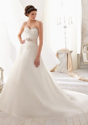 Wedding Dress - Mori Lee Blue SPRING 2014 Collection: 5207 - Intricate Beading and Alençon Lace Appliqués on Organza with Satin Sash | MoriLee Bridal Gown