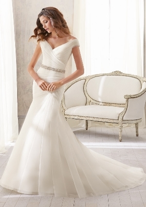 Wedding Dress - Mori Lee Blue SPRING 2014 Collection: 5210 - Asymmetrically Draped Soft Net | MoriLee Bridal Gown