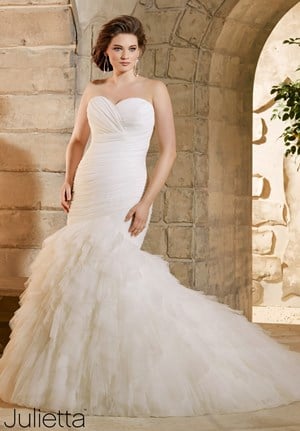 Wedding Dress - Mori Lee Julietta FALL 2015 Collection: 3184 - Asymmetrically Draped and Ruffled Soft Net | PlusSize Bridal Gown