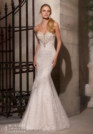 Wedding Dress - Mori Lee Bridal SPRING 2015 Collection: 2724 - Elegantly Patterned Embroidery and Beading on Net Over Chantilly Lace | MoriLee Bridal Gown