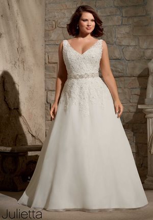 Wedding Dress - Mori Lee Julietta SPRING 2015 Collection: 3173 - Embroidered Appliques with Crystal Beading on Delicate Chiffon | PlusSize Bridal Gown