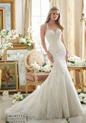 Wedding Dress - Mori Lee Bridal FALL 2016 Collection: 2876 - Embroidered Lace on Soft Net with Wide Hemline | MoriLee Bridal Gown