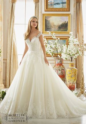 Wedding Dress - Mori Lee Bridal FALL 2016 Collection: 2889 - Frosted Beading on Alencon Lace with Wide Scalloped Hemline on  | MoriLee Bridal Gown