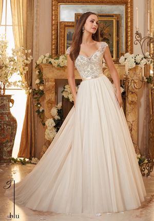 Wedding Dress - Mori Lee Blue FALL 2016 Collection: 5476 - Crystallized Embroidery on Soft Tulle Ball Gown  | MoriLee Bridal Gown