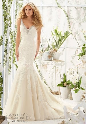 Wedding Dress - Mori Lee Bridal SPRING 2016 Collection: 2803 - Crystal Beaded Edging Meets the Cascading Alencon Lace Appliques on Net Over Soft Satin | MoriLee Bridal Gown