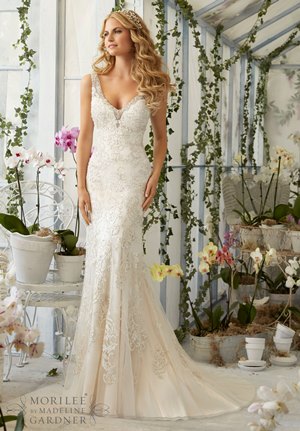 Wedding Dress - Mori Lee Bridal SPRING 2016 Collection: 2809 - Crystal Beading on Laser Cut, Embroidered Appliques onto the Net Gown Over Soft Satin | MoriLee Bridal Gown