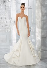 Bridal Dress: Mori Lee Blue FALL 2017 Collection: 5563 - Merci - Marcella Satin Sculptured Mermaid (Shown with Pearl and Diamanté Beaded Alençon Lace Jacket, Sold Separately as Style #11275) 