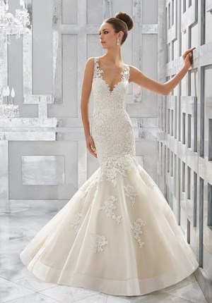 Wedding Dress - Mori Lee Blue FALL 2017 Collection: 5571 - Meryl - Frosted Alençon Lace Appliqués on Tulle Over Sparkle Net | MoriLee Bridal Gown